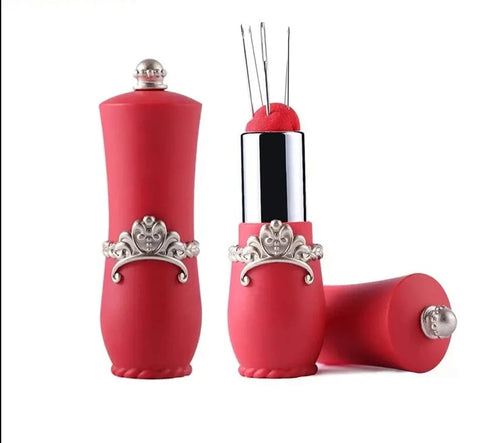 Portable Lipstick Pin Cushion with 5 Needles Craft Accessories Kit